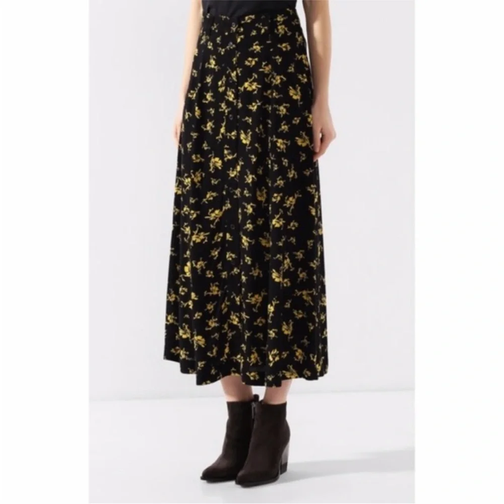 NEW Ganni Printed Crepe Skirt Black 42